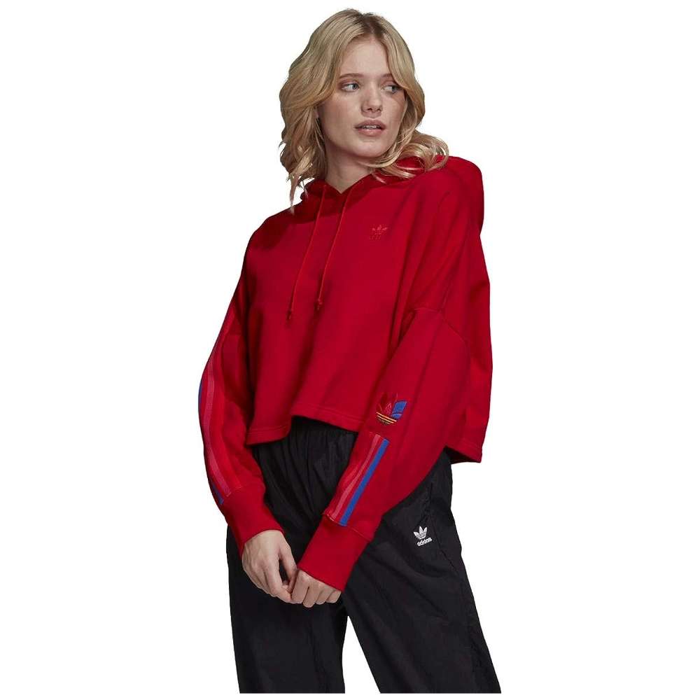 adidas Originals Women's Adicolor 3D Trefoil Cropped Hoodie - Contemporary cropped hoodie with textured Trefoil logo.