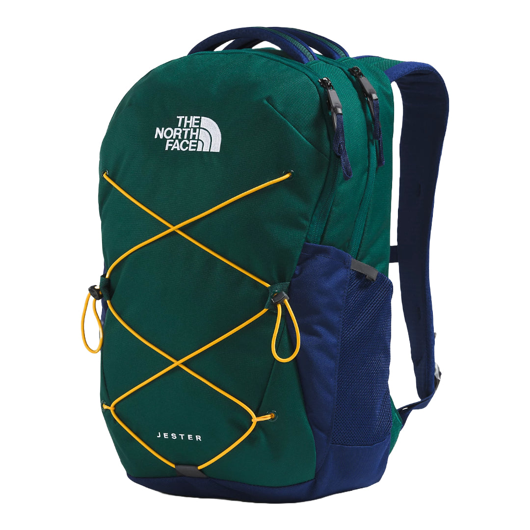 The North Face Jester Backpack featuring a spacious design with multiple compartments and adjustable shoulder straps.