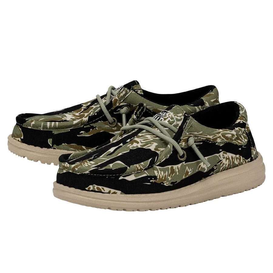 Hey Dude Wally Youth Shoes - Tiger Stripe Camo