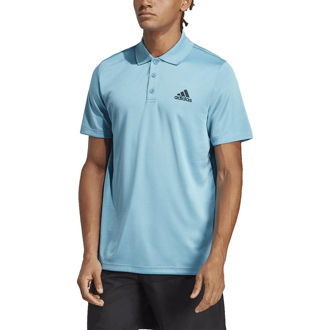 Sleek adidas Men's D2M Polo in wonder blue for versatile athletic style, perfect for workouts and casual wear.