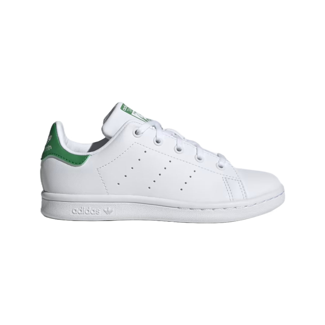adidas Originals Kid's Stan Smith Sneaker in classic white and green, iconic style for young fashionistas.