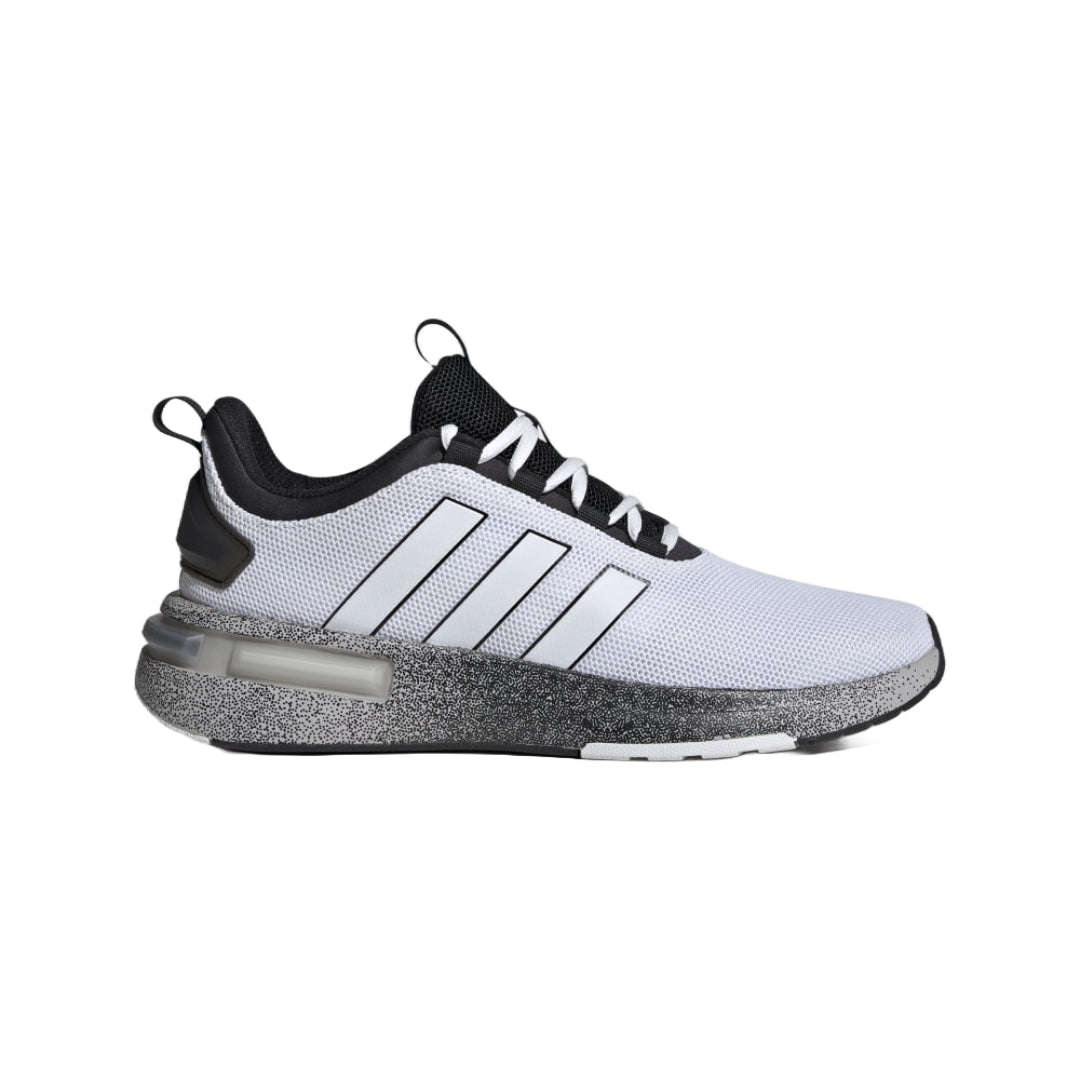 adidas Men's Racer TR23 Shoes in black with white accents, featuring a breathable mesh upper and cushioned sole for all-day comfort.