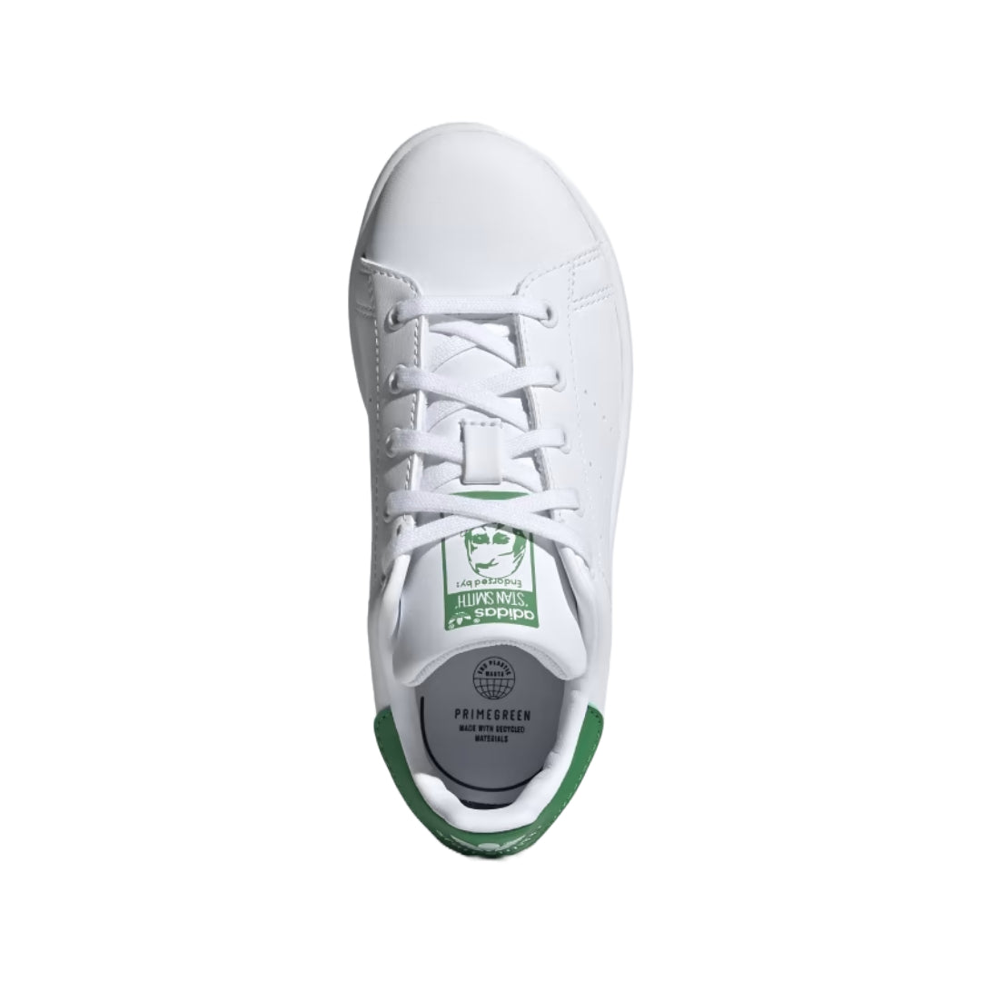 adidas Originals Kid's Stan Smith Sneaker in classic white and green, iconic style for young fashionistas.