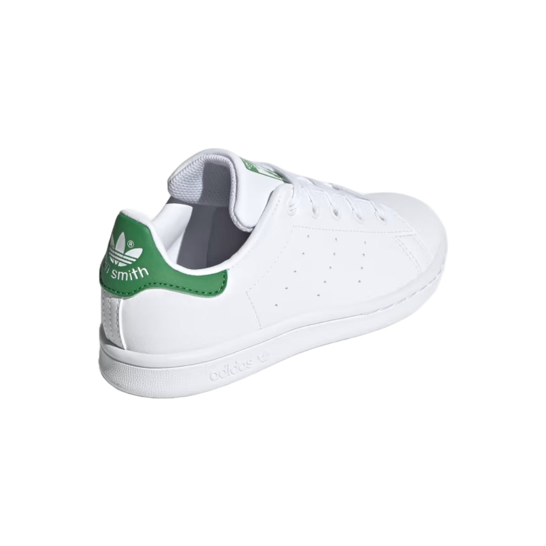 adidas Originals Kid's Stan Smith Sneaker in classic white and green, iconic style for young fashionistas.