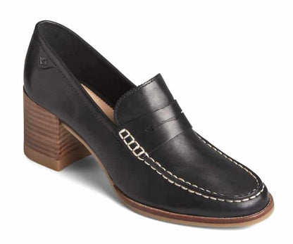 Sperry Women's Seaport Penny Heel Leather Loafer - Black