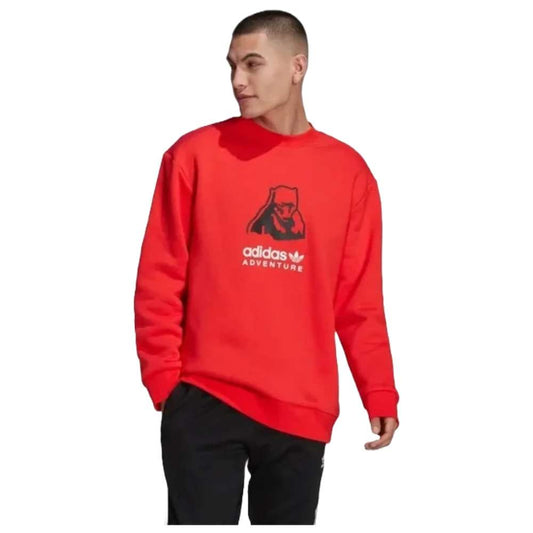 A close-up image of an adidas Men's Adventure Big Logo Crew Sweatshirt in red stylish and sporty design.