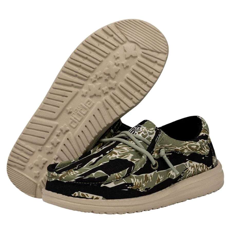 Hey Dude Wally Youth Shoes - Tiger Stripe Camo