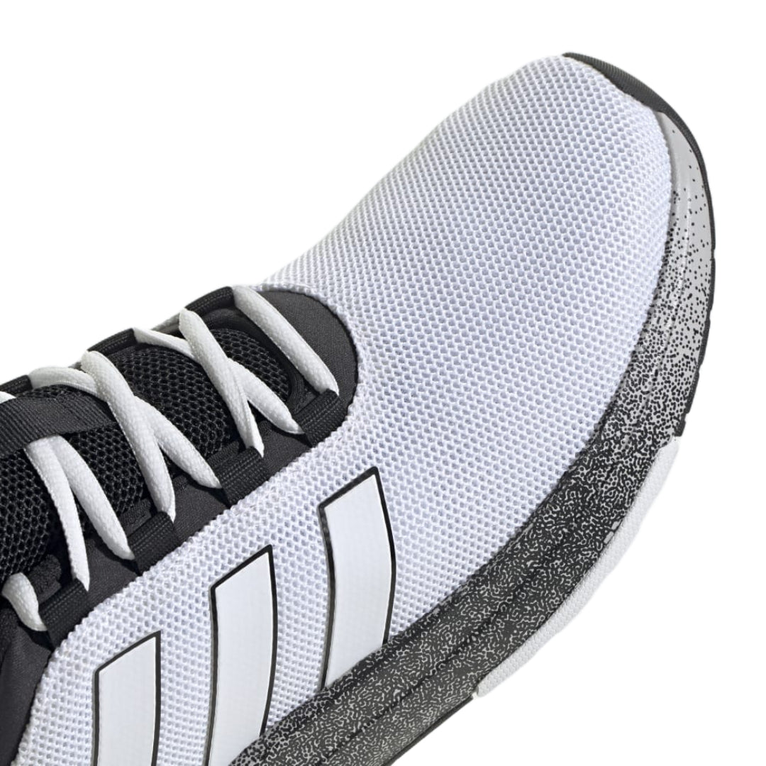 adidas Men's Racer TR23 Shoes in black with white accents, featuring a breathable mesh upper and cushioned sole for all-day comfort.