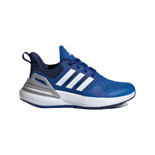 adidas Kid's RapidaSport Shoes in vibrant blue and white, featuring a breathable mesh upper and cushioned sole for active kids.