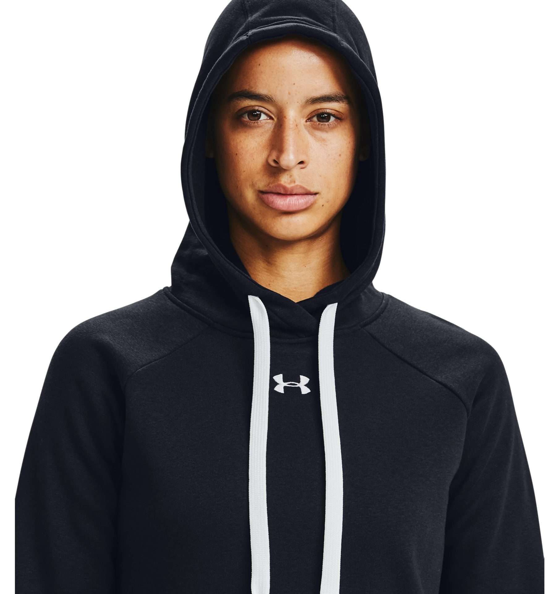 Under Armour Women's UA Rival Fleece HB Hoodie 1356317-001 Black / White
