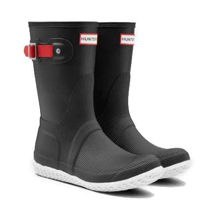 Hunter Women's Original Flat Heel Calendar Sole Short Rain Boots - Black/Hunter Red (WFS2080RMA)