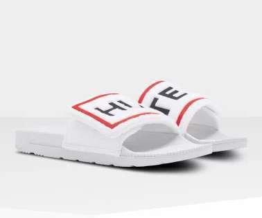 Hunter Women's Original Terry Towelling Logo Adjustable Slides - White (WFD1035MAS)