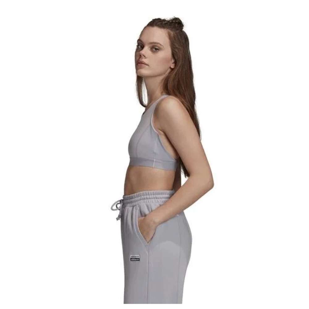 A close-up image of an adidas Originals Women's Bra Top in stylish grey.