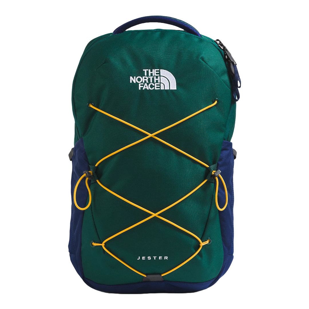 The North Face Jester Backpack featuring a spacious design with multiple compartments and adjustable shoulder straps.