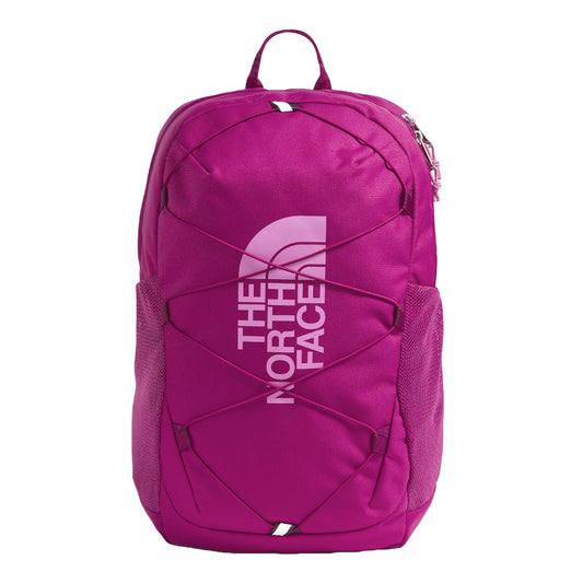 The North Face Youth Court Jester Backpack in blue, featuring a spacious main compartment, front bungee system, and padded shoulder straps.