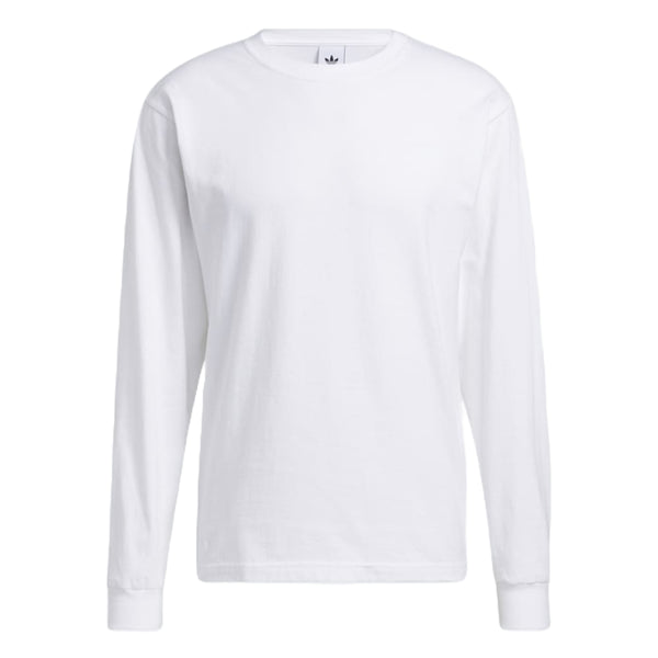 adidas Men's OG Long Sleeve Blank Tee in white, featuring a minimalist design with a comfortable, relaxed fit.