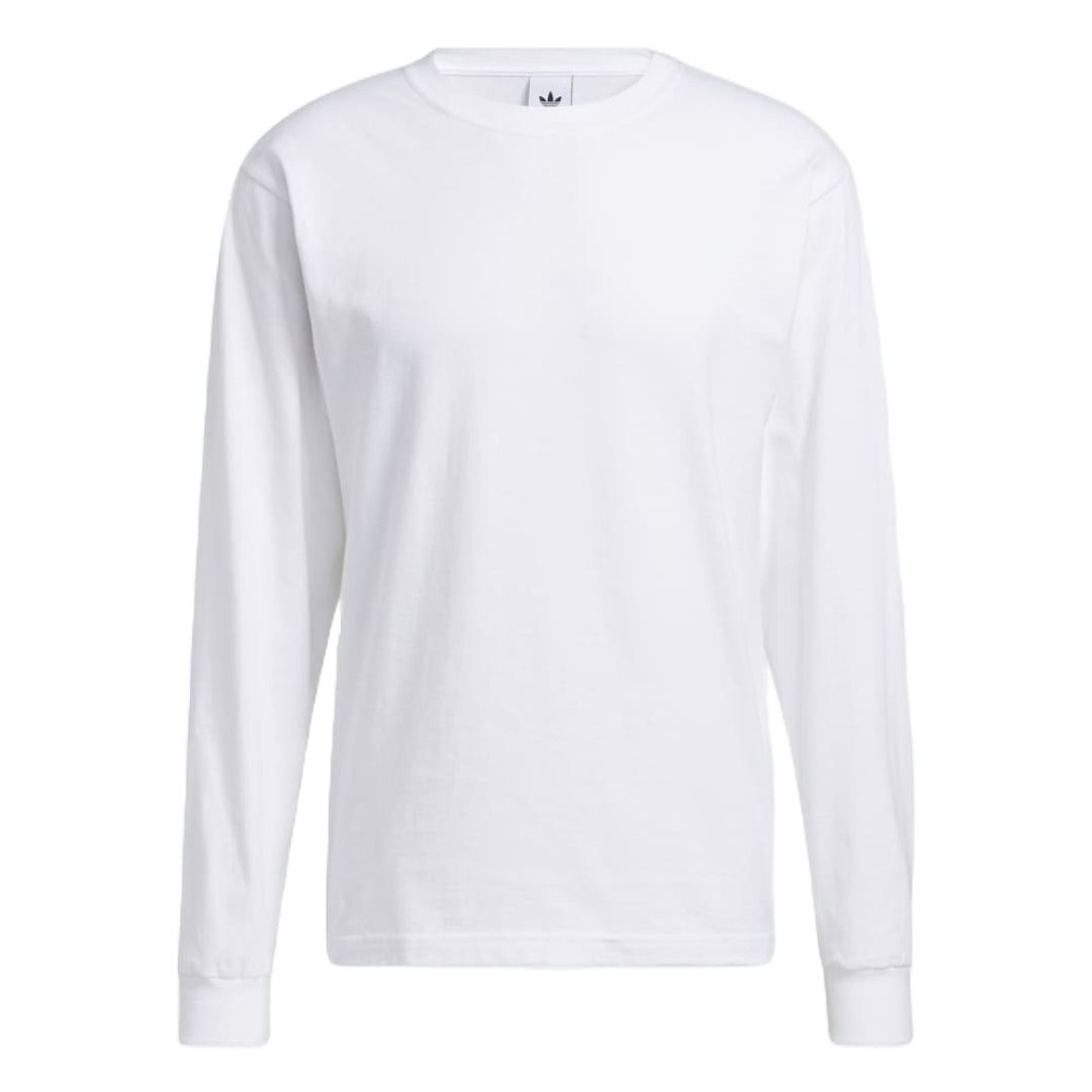 adidas Men's OG Long Sleeve Blank Tee in white, featuring a minimalist design with a comfortable, relaxed fit.