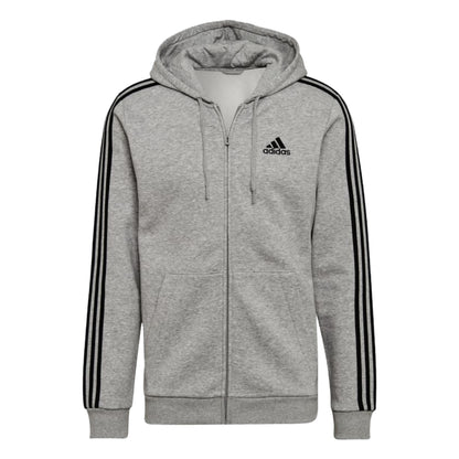 adidas Men's Standard Essentials 3-Stripes Fleece Full-Zip Hooded Track Top - Grey