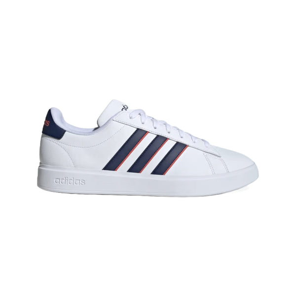 adidas Men's Grand Court 2.0 - Classic white sneakers with iconic stripes, perfect for versatile style and everyday comfort.