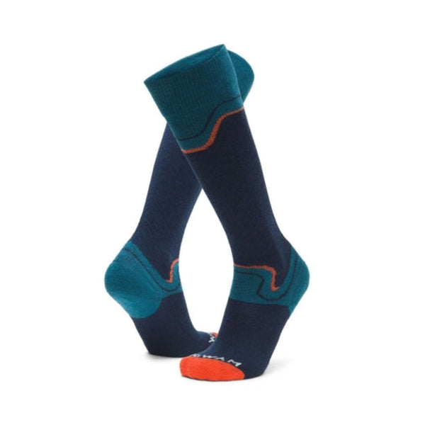 WIGWAM Snow Junkie lightweight over-the-calf socks featuring merino wool-blend construction, cushioned ski comfort, and performance winter styling for skiing and snowboarding