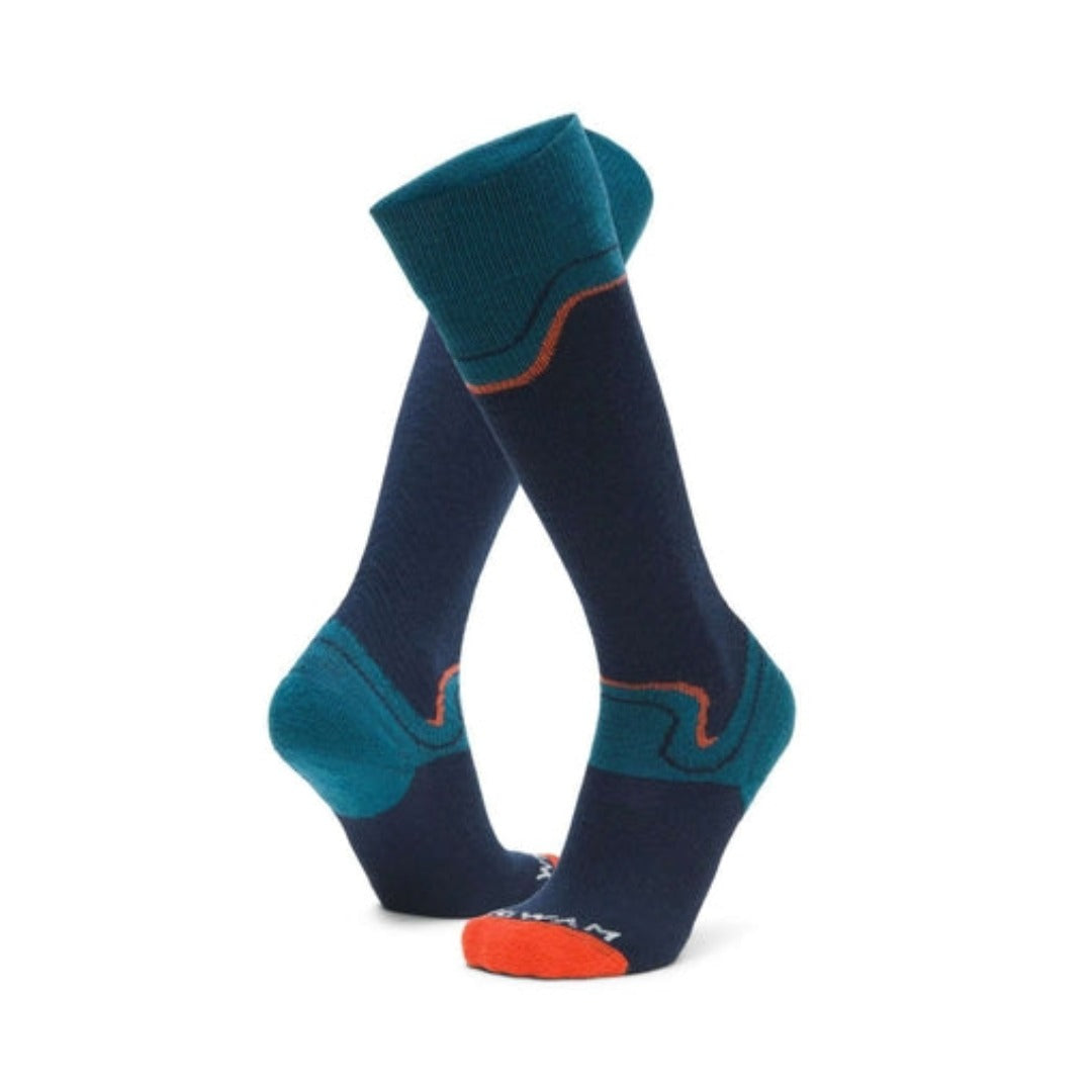 WIGWAM Snow Junkie lightweight over-the-calf socks featuring merino wool-blend construction, cushioned ski comfort, and performance winter styling for skiing and snowboarding