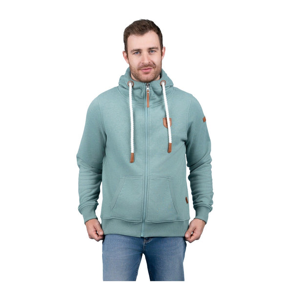 Men wearing Wanakome Zeus zip hoodie with cowl neck, rope drawstrings, and full-zip front, featuring soft fleece fabric and casual everyday styling