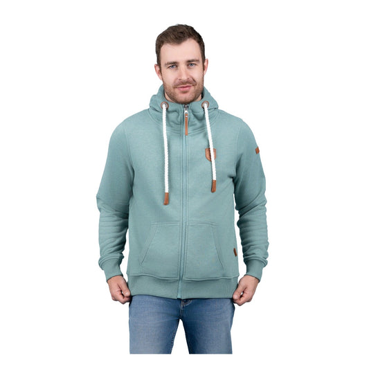 Men wearing Wanakome Zeus zip hoodie with cowl neck, rope drawstrings, and full-zip front, featuring soft fleece fabric and casual everyday styling