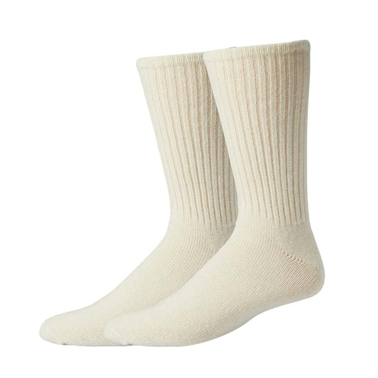 Wigwam 625 wool crew socks in natural off-white color, featuring lightweight wool knit construction, classic ribbed crew height, and vintage athletic styling