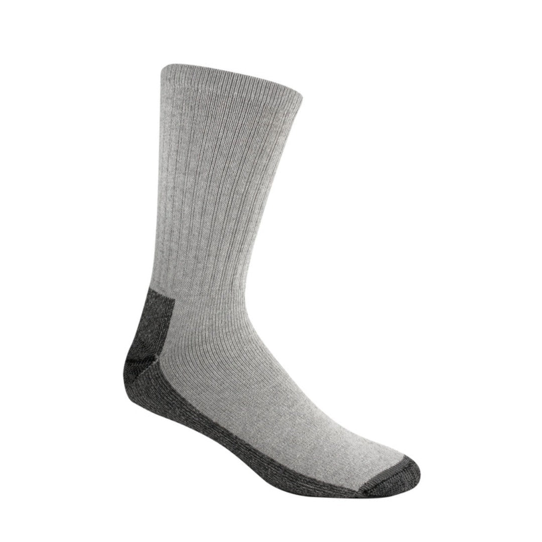 Wigwam At Work crew socks in a 3-pack, featuring cushioned cotton-blend construction, reinforced heel and toe, and durable crew-length design for work or everyday wear