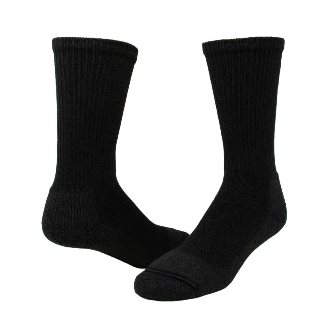 Wigwam At Work Steel Toe crew socks with heavyweight cushioned construction, reinforced heel and toe, and durable knit design made for steel-toe work boots