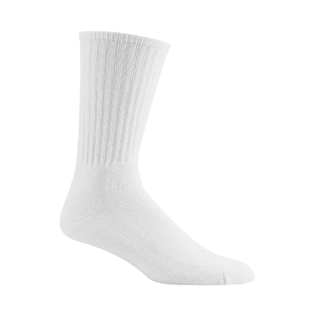 Wigwam Super 60 crew socks in a 6-pack, featuring cushioned cotton-blend construction, breathable vent panels, and durable crew-length design for athletic and everyday comfort