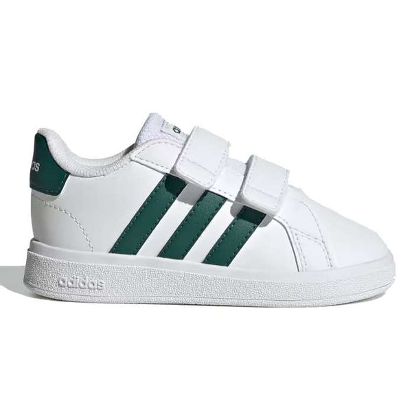 adidas Grand Court 2.0 CF Infants Shoes - Cloud White / Collegiate Green - Stylish and comfortable infant shoes with Cloud White synthetic leather upper and Collegiate Green accents.