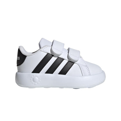 adidas Kids' Grand Court 2.0 Sneakers in white with black 3-Stripes and rubber sole









