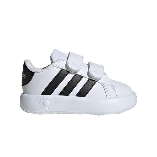 adidas Kids' Grand Court 2.0 Sneakers in white with black 3-Stripes and rubber sole









