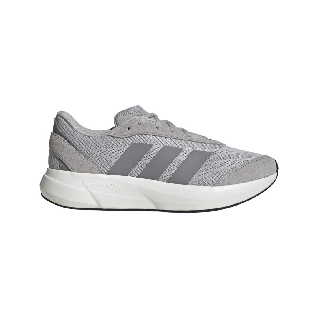 adidas Lightshift sneakers in grey with mesh upper, suede overlays, white midsole, and Three-Stripes branding