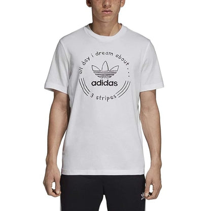 adidas Men's Originals Hand Drawn T-Shirt in white featuring large hand-drawn Trefoil graphic on front with short sleeves and ribbed crew neckline.