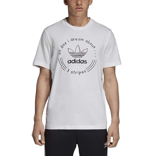 adidas Men's Originals Hand Drawn T-Shirt in white featuring large hand-drawn Trefoil graphic on front with short sleeves and ribbed crew neckline.