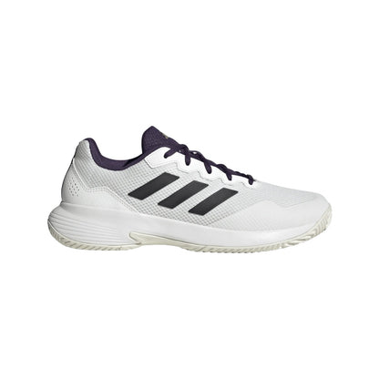 adidas Men's GameCourt 2 Sneaker in white with mesh upper, TPU support, and durable Adiwear rubber sole.