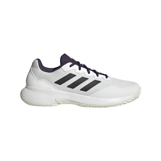 adidas Men's GameCourt 2 Sneaker in white with mesh upper, TPU support, and durable Adiwear rubber sole.