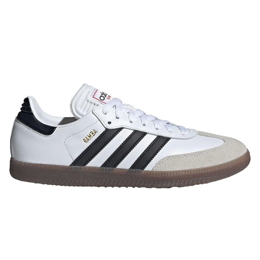 adidas Unisex Adult Samba Shoes featuring leather upper, suede overlays, gum rubber outsole, lace-up closure, and signature 3-Stripes design.