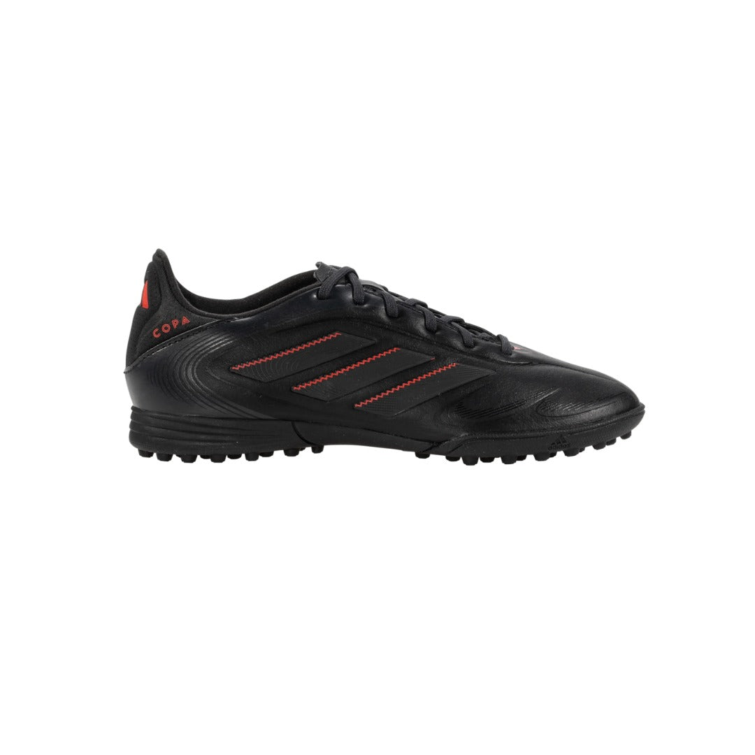 adidas Unisex-Child Copa Pure 3 League Turf Sneakers in white with black details, featuring a synthetic leather upper and turf-ready rubber outsole.