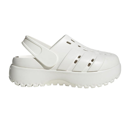 adidas Women's Adilette Clog Platform Slide Sandals in white with black 3-Stripes and chunky sole









