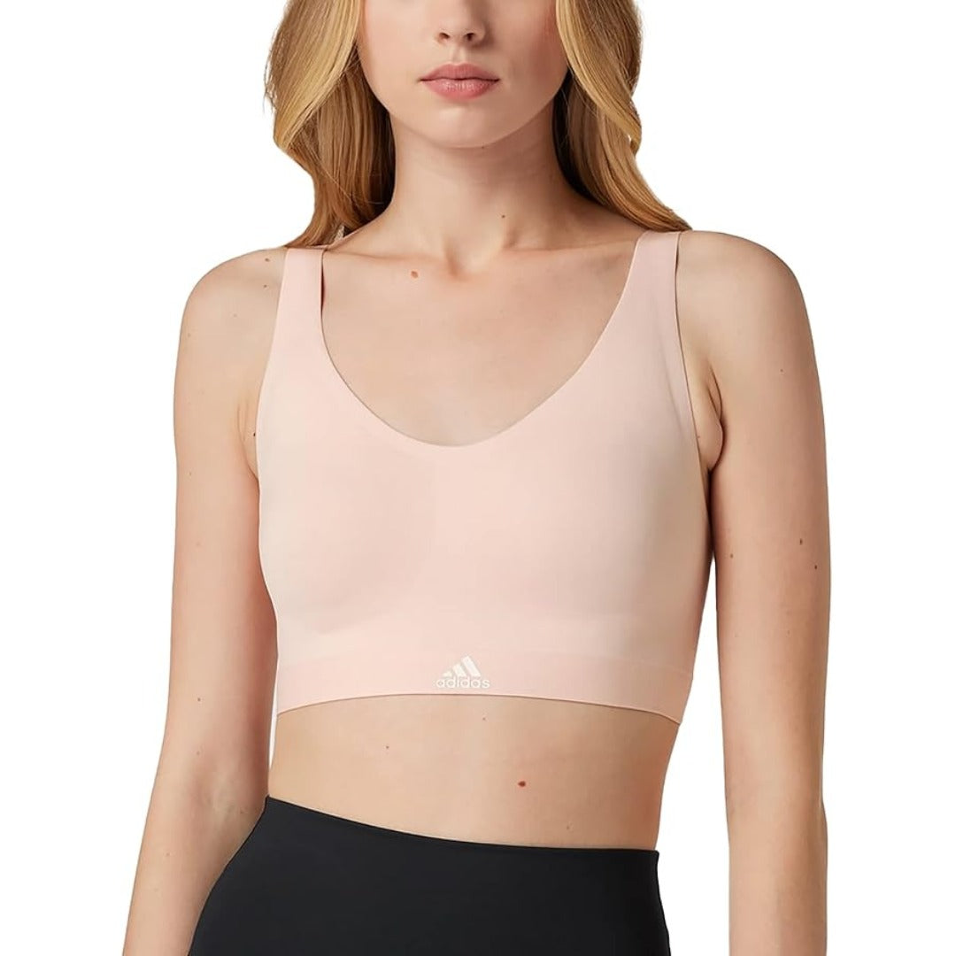 adidas Women’s Naked Seamless 2 Ply Bra in sleek black with racerback design and minimal branding.