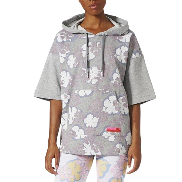 adidas Women’s Stella McCartney Hoodie in soft beige with adjustable hood and adidas x Stella McCartney logo detailing.