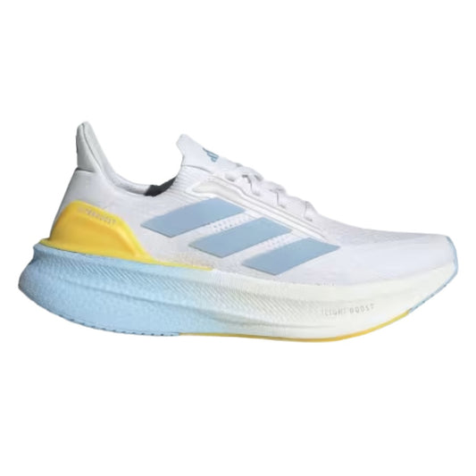 adidas Women’s Ultra Boost 5X running shoes featuring breathable knit upper, responsive BOOST midsole cushioning, lace-up closure, and durable rubber outsole.