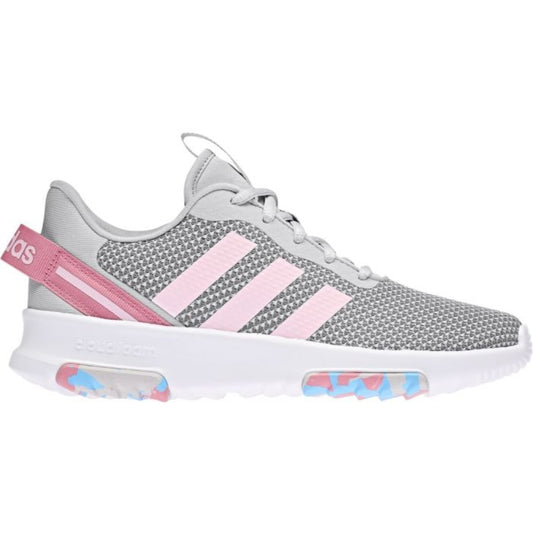 adidas Youth Racer TR 2.0 sneakers in Grey Two, Clear Pink, and Rose Tone with mesh upper and cushioned sole