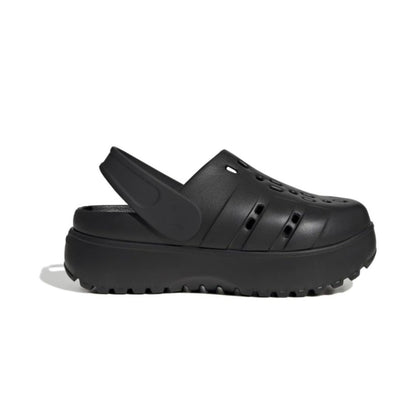 adidas Women's Adilette Clog Platform Slide Sandals in white with black 3-Stripes and chunky sole









