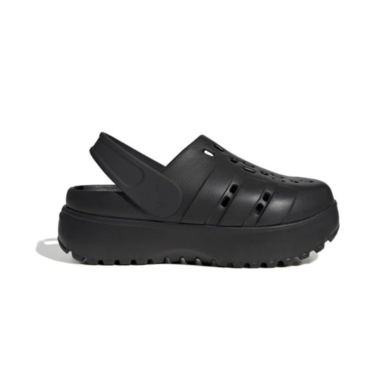 adidas Women's Adilette Clog Platform Slide Sandals in white with black 3-Stripes and chunky sole









