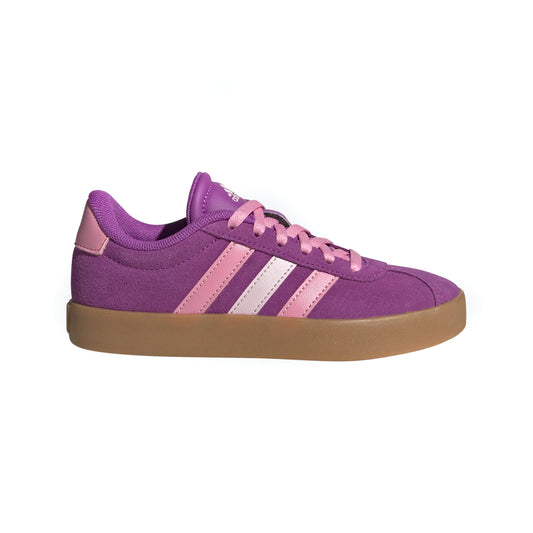 adidas Kids' VL Court 3.0 Sneaker in grey with white 3-Stripes, lace-up closure, and rubber outsole.









