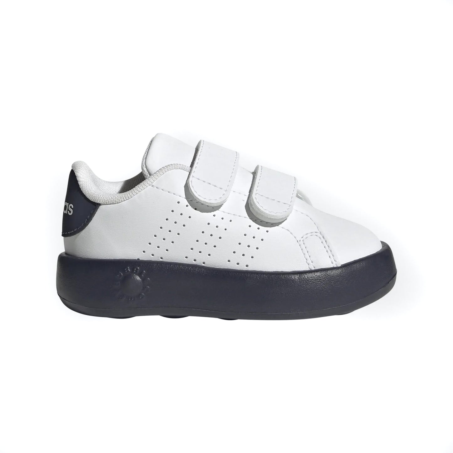 adidas Unisex‑Child Advantage Shoes in white with perforated 3‑Stripes, elastic laces, and hook‑and‑loop strap on a durable rubber sole.









